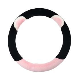 Pink Black Cat Ear Steering Wheel Cover Warm Winter Plush Car Wheel Protector Universal Car Accessories for Women