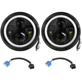 2 x 7" 6000LM Round LED Headlight Halo Angel Eyes for Jeep Wrangler TJ JK CJ w/H4 to H13 Adapter Plug and Play