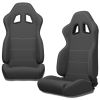 1PC Sport Seat Universal Racing Seats Pair with Dual Sliders, Fabric White Stripe Reclinable Left Right