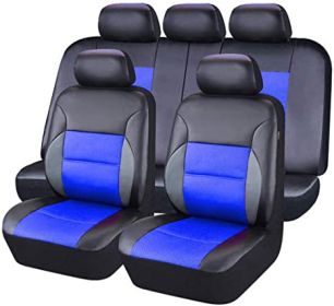 Auto Artificial Leather 5-seater Car Stitching Leather Seat Cover (Option: Blue-2piece set single seat)