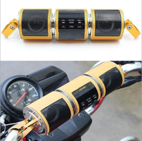 Motorcycle Bluetooth Music Player MP3 Motorcycle Stereo Speaker FM Radio Adjustable LED Screen (Color: Gold)