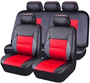 Auto Artificial Leather 5-seater Car Stitching Leather Seat Cover (Option: Red-2piece set single seat)